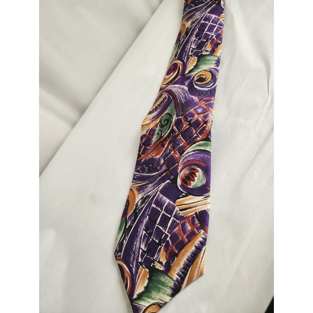 Royal Knight Silk Tie Mens Purple Gold Green Abstract Geometric Pattern Vintage
